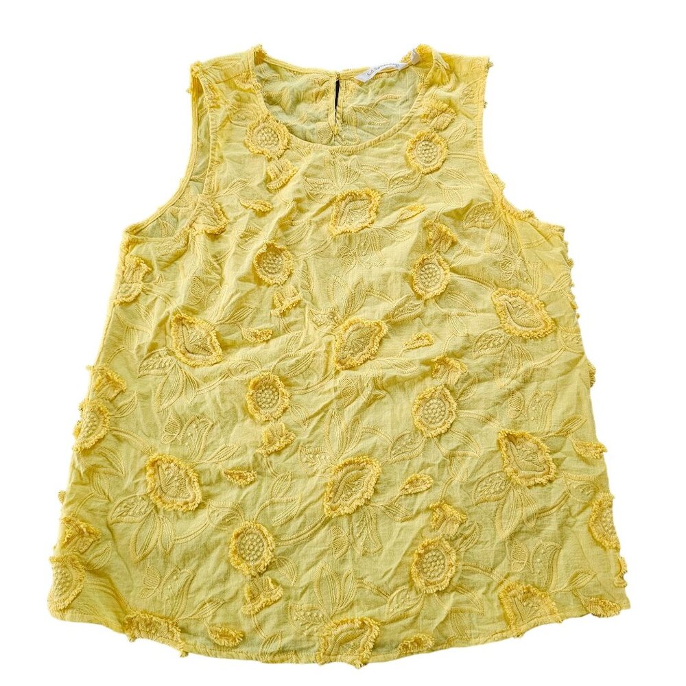 Soft Surroundings Yellow Stitched Sleeveless Top Shirt Tank Sunflowers size M